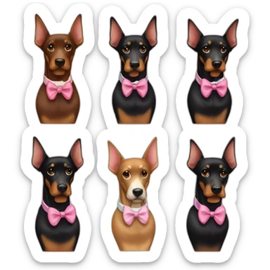 3-dobermans-including-a-white-one-with-a-pink-bow-tie-on-the-neck,-a-black-one-and-a-brown-one sticker