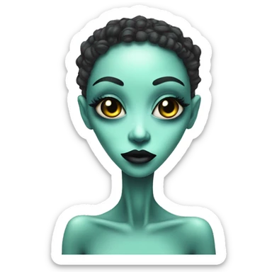 Alien with mascara and lipliner and lip gloss on face sticker