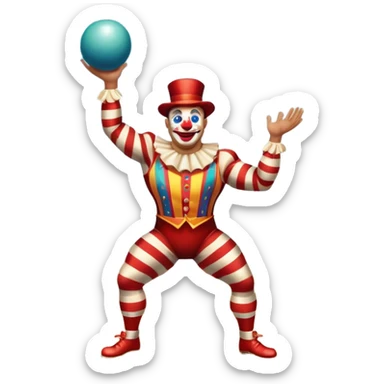 Icon for Circus Arts: a vibrant circus arena with a strongman in a striped costume, a juggler tossing colorful balls, and a clown. The icon should represent the energy and entertainment of the circus, with emphasis on performance and spectacle. Transparent background. sticker