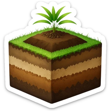 A slice of land. grass on top, dirt on the lower half. in the shape of a half-cube.  sticker