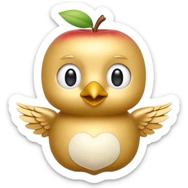 3D emoji of a small golden and cream bird in Apple Memoji style, soft studio lighting, glossy finish, black background, minimalistic and centered. sticker