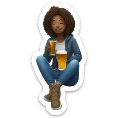 Girl sat on a nebula drinking beer surrounded by golden stars and planets sticker
