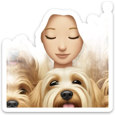 White girl blonde hair closed eyes hugging Yorkshire terrier  sticker