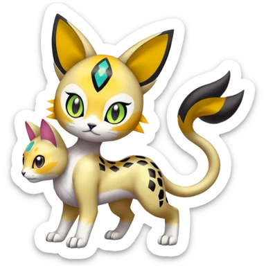 Meloetta-Baihumon-Meicoomon-Gatomon-Liepard-Pokémon-Digimon-Fakémon-fusion-hybrid-creature sticker