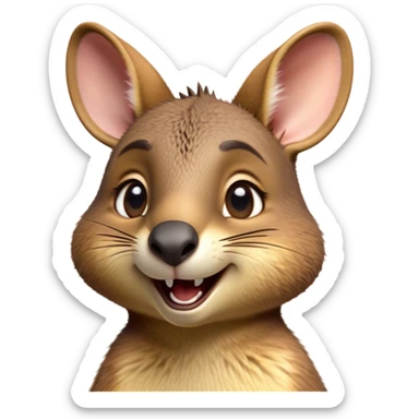 Cinematic Comical Wallaby Portrait Emoji, Head tilted dramatically with an exaggeratedly amused expression, featuring a striking tan and brown fur with wide, expressive eyes filled with playful disbelief, Simplified yet hilariously expressive features, highly detailed, glowing with a slightly sassy glow, high shine, dramatic yet playful, stylized with an air of cheeky outback mischief, bright and endearing, soft glowing outline, capturing the essence of a spirited and over‐the‐top wallaby, so meme‐worthy it feels like it could bounce its way into internet fame instantly! sticker