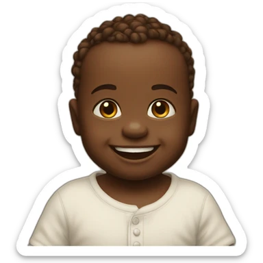 The baby smiles in front of the photographer sticker