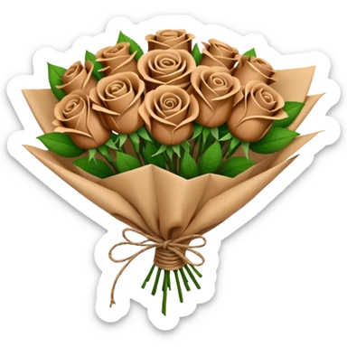 Bouquet of brown roses in a paper package sticker