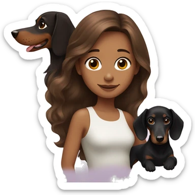 a brown-haired girl with a long-haired black dachshund sticker