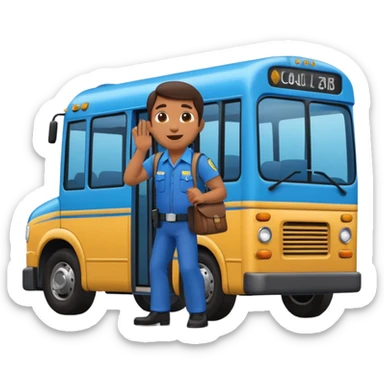 3D emoji of a Peruvian bus fare collector (“cobrador”), leaning out of a urban blue bus. door calling passengers, dynamic pose, urban street vibe, vibrant colors, bold outlines, sticker illustration, transparent background sticker