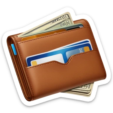 portefeuille marron avec pleins de billet et carte bancaire sticker