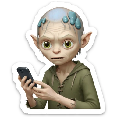 gollum typing a cellphone in a WhatsApp sticker