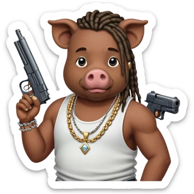 african-american race pig with dreads looking gangster with gun and tank top, with diamond blinging chain sticker