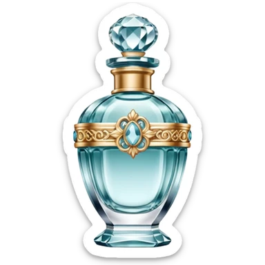 luxury perfume bottle in the style of iOS 18 Memoji, ornate design, crystal-like glass, subtle reflections, high-end appearance, no text sticker