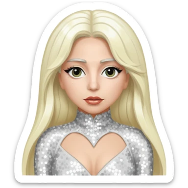 Lady Gaga with long platinum blonde hair, white sequin outfit sticker
