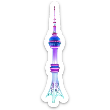 N Seoul Tower – Cinematic Realistic N Seoul Tower, depicted as a sleek modern tower illuminated against a vibrant cityscape at night, with reflective glass and dynamic neon lighting, rendered with intricate architectural detail and a futuristic urban glow. sticker