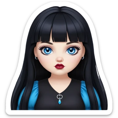 pretty alternativ gothic bratz girl, big plus size, black long hair, bangs, blue eyes, white skin sticker