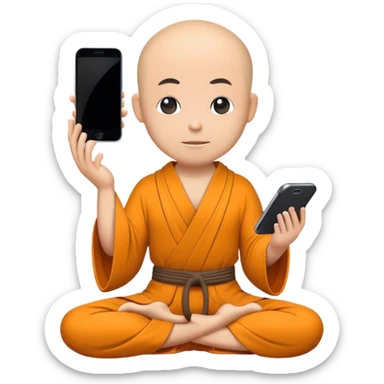 a mobile Phone wearing a monk robe in yoga position sticker