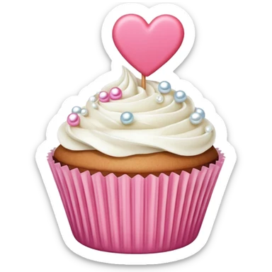 cupcake with a heart and pearl decorations sticker