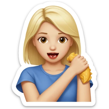 Emoji blonde girl lovingly , biting an arm sticker