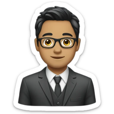a boy with specs in business suit black hairs with lite beard sticker