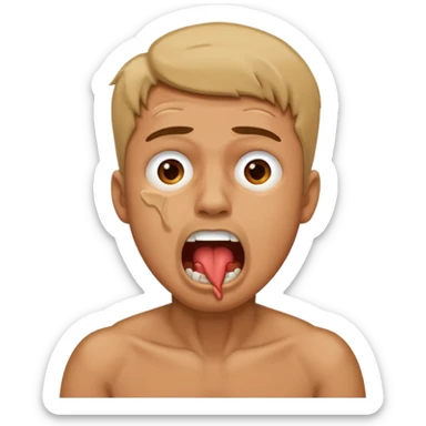 man in distress with mouth open chocking himself sticker