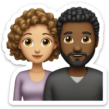 Couple where the black man has a beard and hardly any hair on his head and light skinned woman with long flowing curly black hair sticker