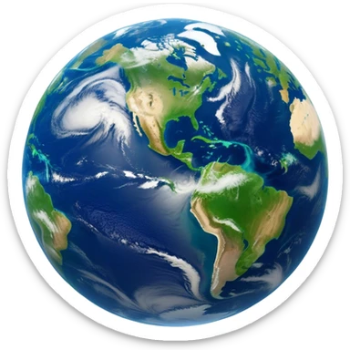 🌍 Cinematic Realistic Earth – A breathtaking, full view of Earth from space, showcasing vivid blue oceans, swirling white clouds, and lush green continents. The curvature of the planet is subtly illuminated by the sun, with a soft atmospheric glow enhancing its life-sustaining beauty. High detail, crisp textures, and realistic lighting bring out the planet's dynamic and ever-changing surface. sticker
