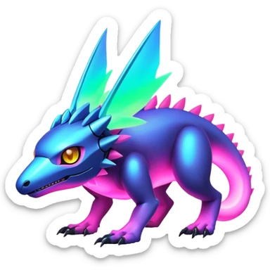 futuristic lush warm-colored modern colorful neon-colored Fakémon-Digimon-Trico-Vernid-creature sticker