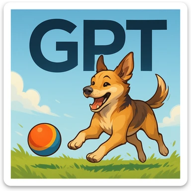 gpt image logo on the background of a dog chasing ball sticker