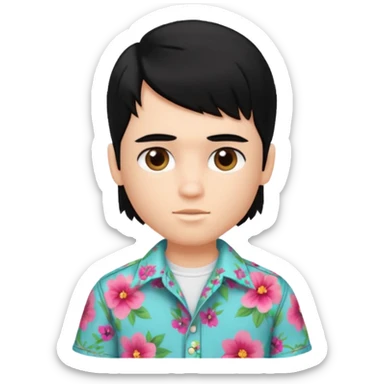 generate a pretty bratz fair skinned boy with a mullet black hair wearing a floral shirt sticker