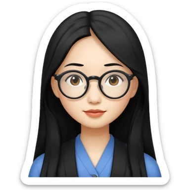 an Asian woman with long hair and round glasses sticker