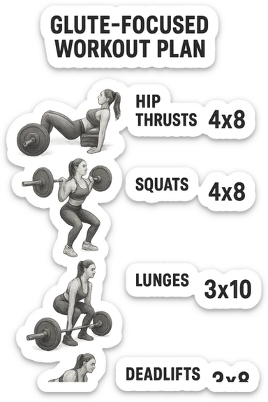 scheda di allenamento glutei con le reps scritte (tipo 4x8 ecc), iperrealistico 4k sticker