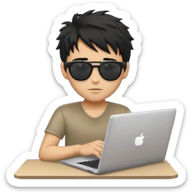 a PRETTY BRATZ boy with black messy hair, black sunglasses, on laptop sticker
