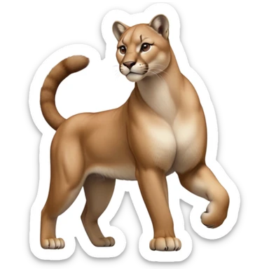 cinematic-[mountain lion]-realistic-full-body-standing-emoji,-muscular-frame-poised-with-grace,-tail-curved-slightly,-head-tilted-dramatically,-sleek-[tan]-fur-(or-majestic-mane-for-lions),-simplified-yet-realistic-focused-features,-highly-detailed,-glowing-with-an-almost-sarcastic-glow sticker