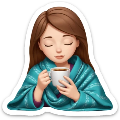 brown-haired white girl inside a blanket sipping coffee eyes closed sticker