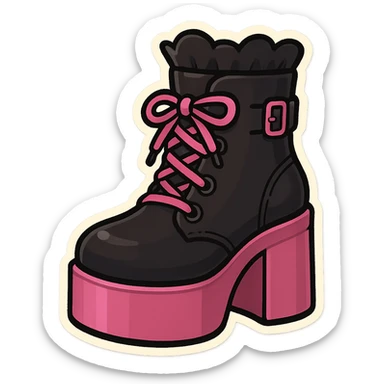 BLACKPINK-inspired gothic shoes, no hearts, cute and expressive, black and pink sticker