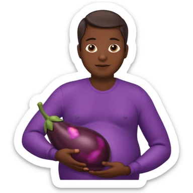 a pregnant man with eggplant sticker