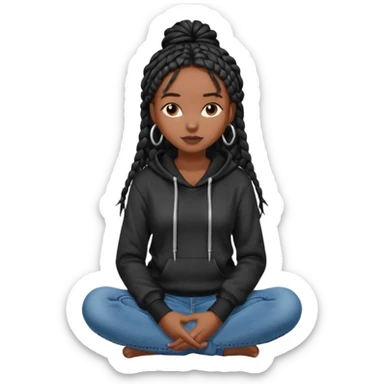 African American dark skin girl with long black box braids wearing plain black hoodie with denim skinny jeans with arms folded across chest sticker