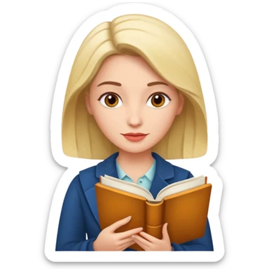 An emoji of a woman, a writer, aspiring novelist, with a book, a novel and storyteller sticker