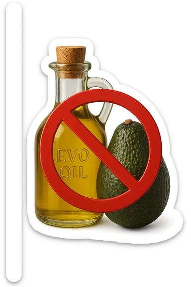 BOTTIGLIA DI OLIO EVO E AVOCADO CON DIVIETO SOPRA,  iperrealistico 4k sticker