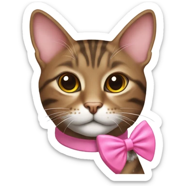 Brown female tabby cat with pink bow collar  sticker