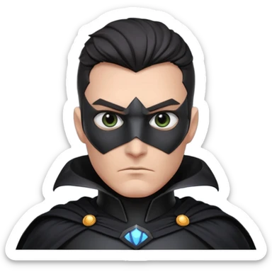 dark sci-fi villain portrait, head and shoulders only, black armor, cape collar, intense eyes, dramatic lighting, 3D cartoon, mobile game icon, clean background, no text
 sticker