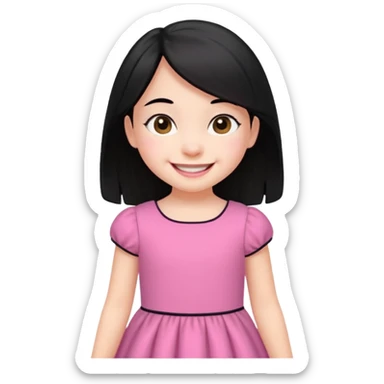 
5 years old girl, white skin, black hair, happy smile emoji sticker