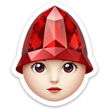 A single red crystal gemstone character wearing hat,  irregular with faceted very sharp sides,, , high detail, sticker
