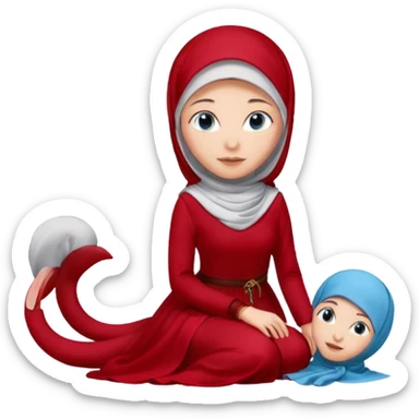 Turkish beautiful finish Konya girl blue eyes with hijab and cherry dress long tailed on the floor  sticker