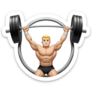 An emblem symbolizing powerlifting, featuring a bold barbell at the center, with strong, muscular arms lifting the barbell. The design is dynamic and powerful, using sharp lines and bold text. The background is minimal, ensuring the focus stays on the emblem. sticker