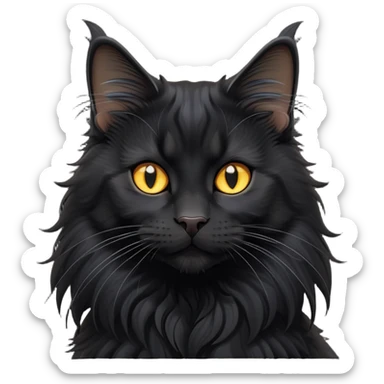 cinematic-cute black-maine-coon-cat-portrait-emoji,-head-tilted-playfully-and-inquisitively,-sleek--black-fur,-simplified-yet-adorable-features,-highly-detailed,-glowing-with-a-warm,-friendly-glow  sticker