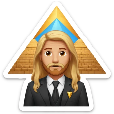 fat male blond reddish long hair agent with three-day-beard in egypt with pyramid. sticker