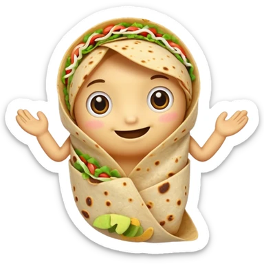 A burrito with arms and really cute eyes sticker