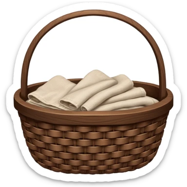 A dark wooden raffia Brown basket with fresh washed linen sticker